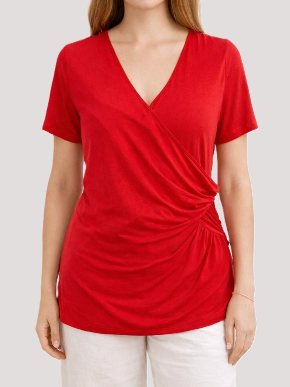 INC International Concepts Red Ruched Wrap Women Blouse Top Size XL